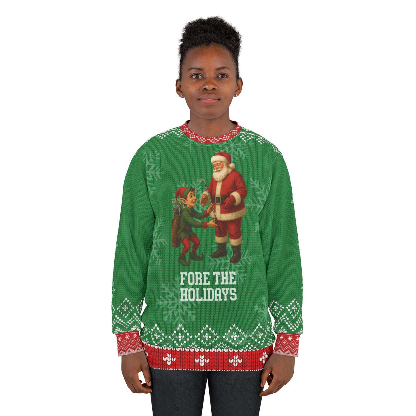 Fore the Holidays Ugly Christmas Sweater – Funny Santa Golf Christmas Sweatshirt | Holiday Sweater for Golfers, Christmas Party Gift for Him or Her