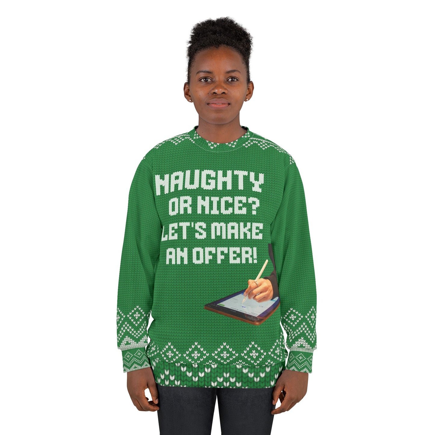 UGLY Christmas Sweater -REAL ESTATE - Naughty or Nice .... Let's Make an Offer