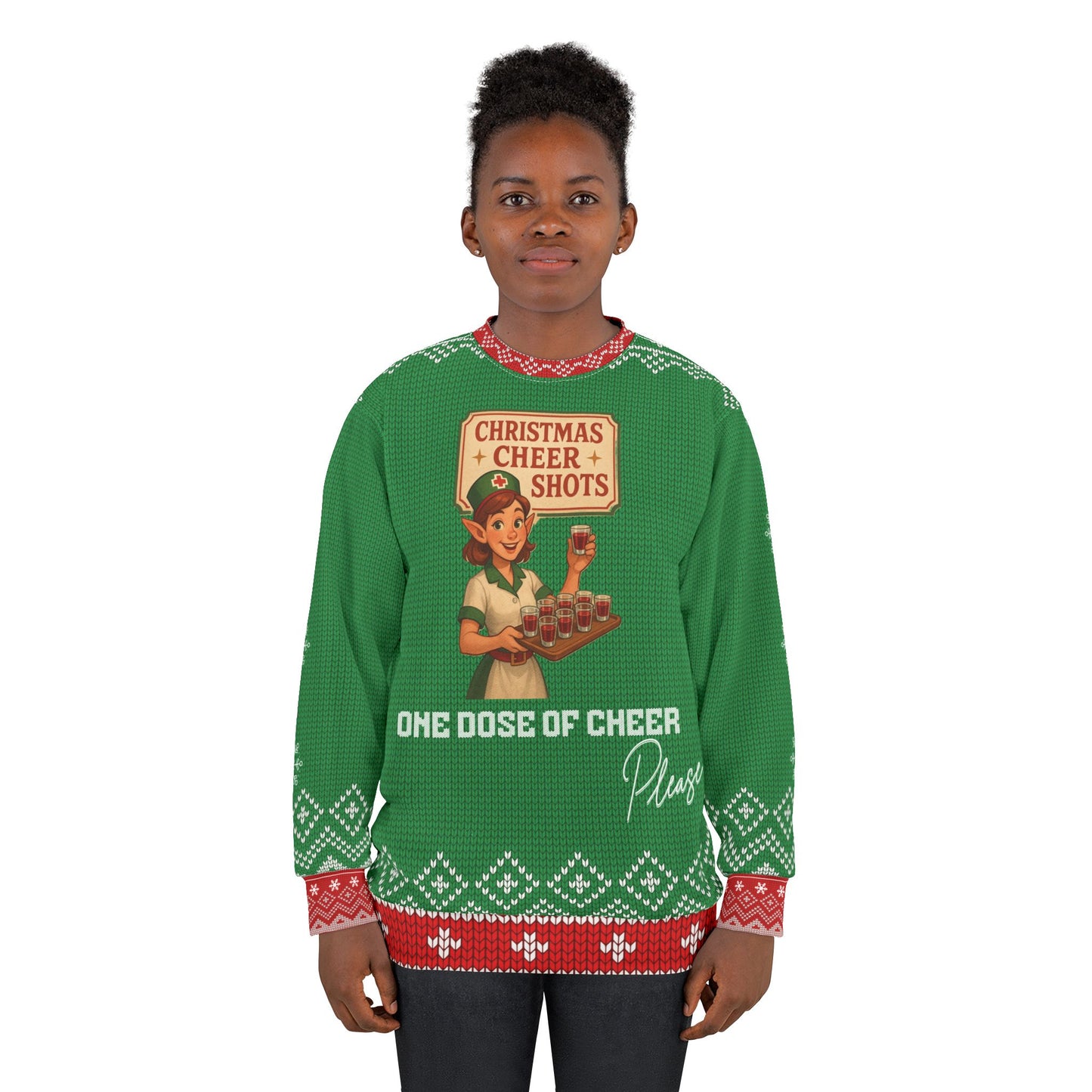 Nurse Christmas Sweater | One Dose of Cheer Please | Christmas Cheer Shots Retro Nurse Sweatshirt | Funny RN LPN CNA Holiday Gift
