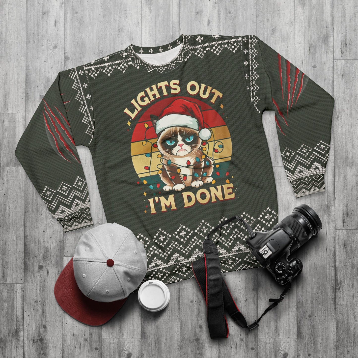 UGLY Christmas Sweater - ANGRY CAT - I'm Done