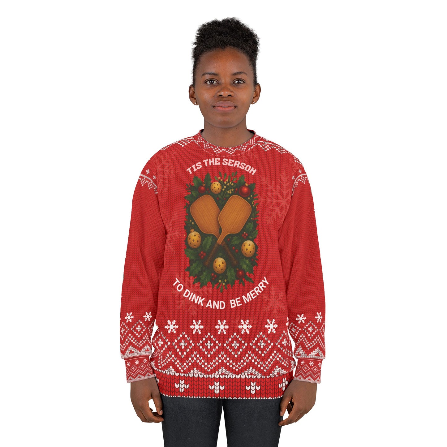 Funny Pickleball Ugly Christmas Sweater | ’Tis the Season to Dink and Be Merry Sweatshirt | Holiday Gift for Pickleball Players