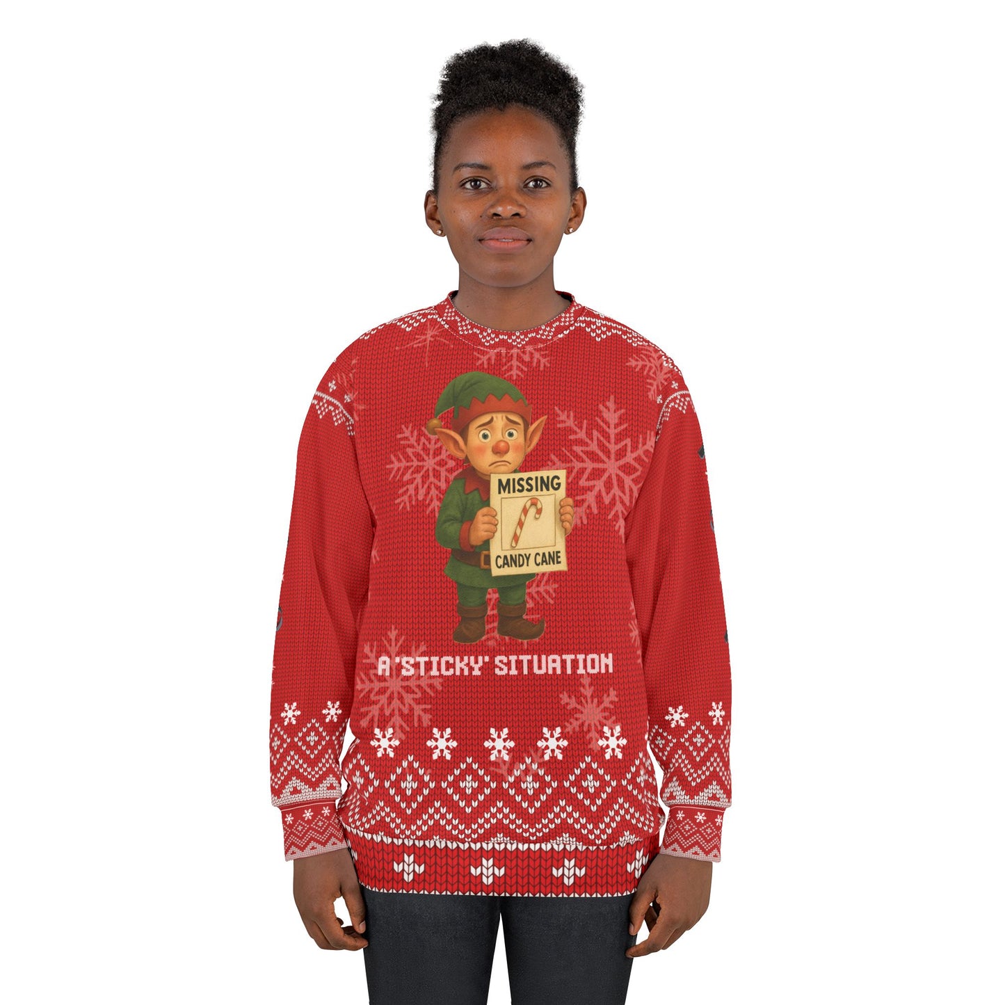 A Sticky Situation Ugly Christmas Sweater – Funny Elf Crime Scene Sweatshirt | Candy Cane Mystery Christmas Sweater for True Crime Fans