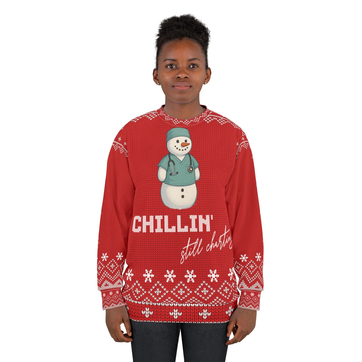 Nurse Christmas Sweater | Chillin’ Still Charting Snowman | Funny Nurse Ugly Xmas Sweater | RN LPN CNA Holiday Sweatshirt | Medical Staff Gift