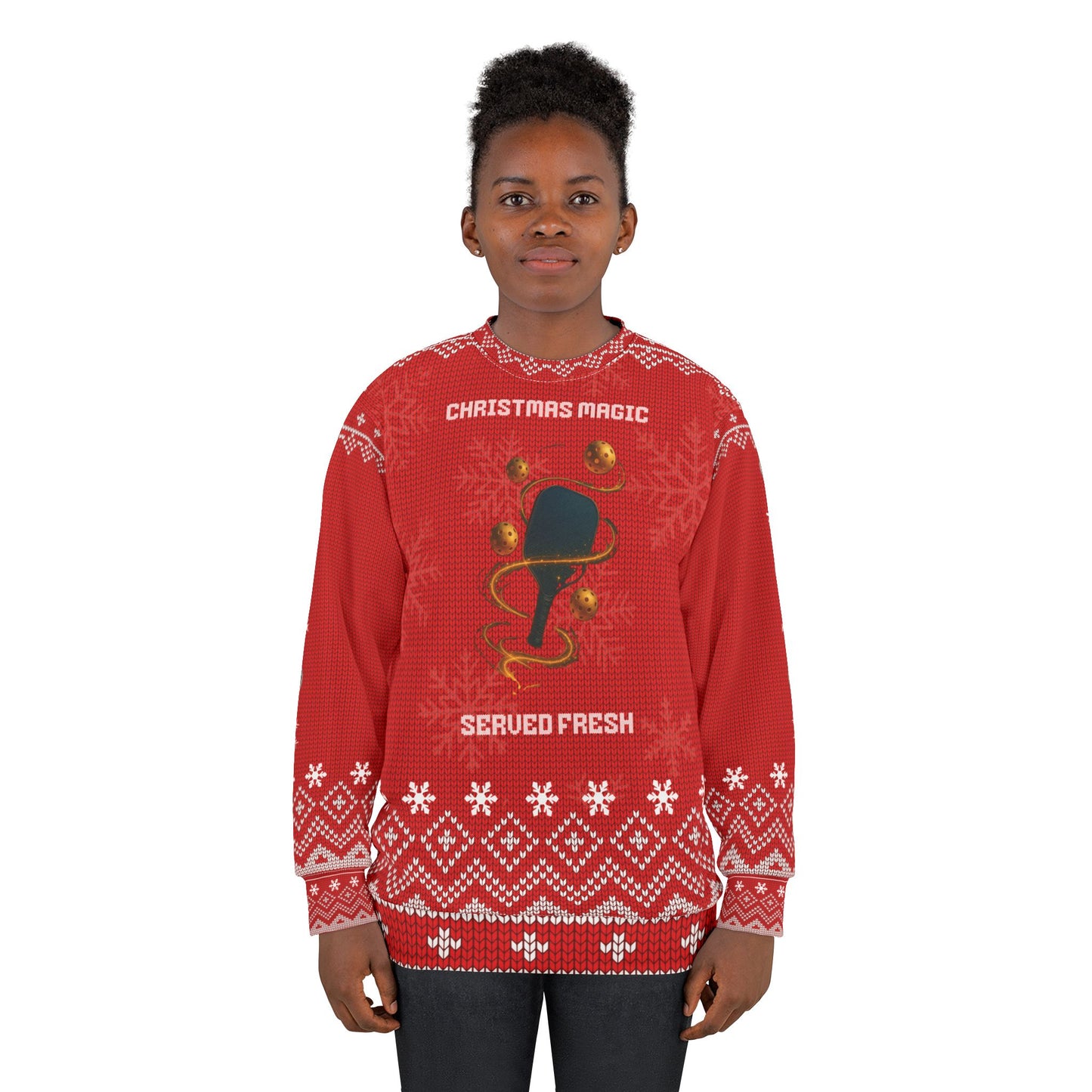 Funny Pickleball Ugly Christmas Sweater | Christmas Magic Served Fresh Sweatshirt | Holiday Gift for Pickleball Players & Fans