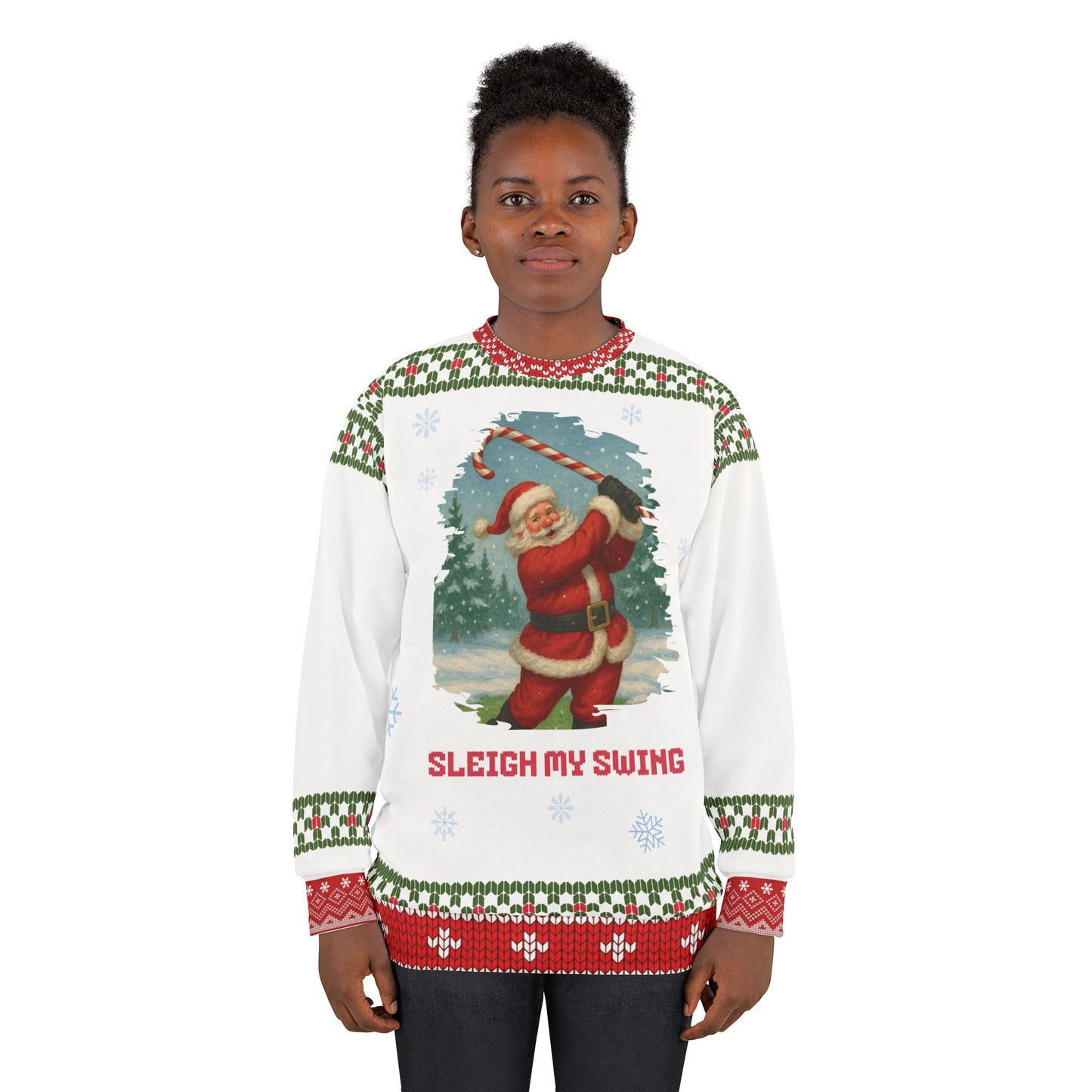 Sleigh My Swing Ugly Christmas Sweater – Funny Santa Golf Christmas Sweatshirt | Holiday Sweater for Golfers & Christmas Party Gift for Him or Her
