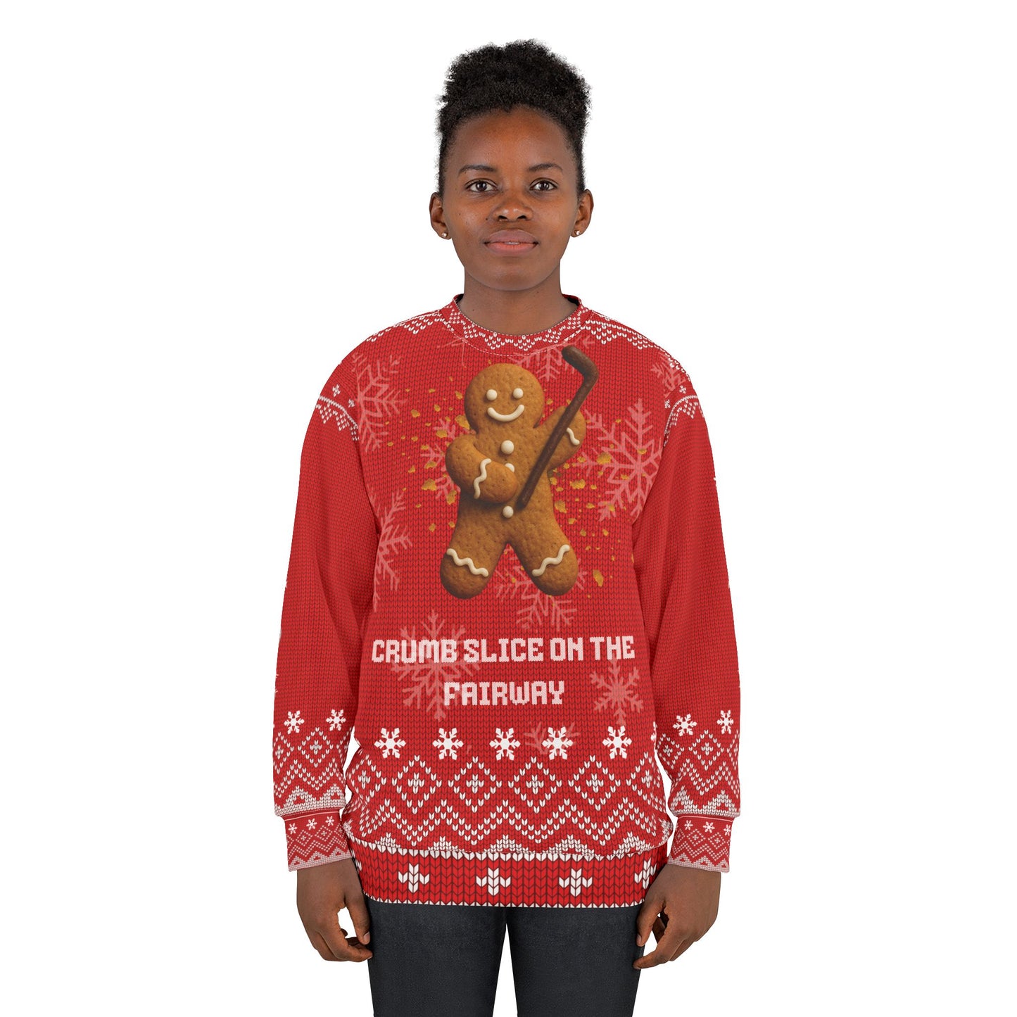 Crumb Slice on the Fairway Ugly Christmas Sweater – Funny Gingerbread Golf Christmas Sweatshirt | Holiday Sweater for Golfers & Christmas Gift for Him or Her