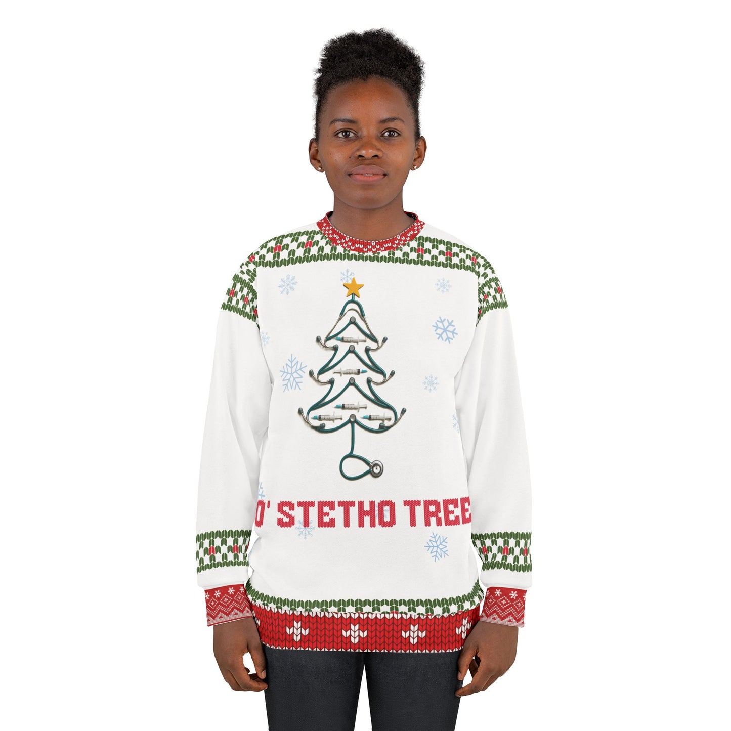 Ugly Christmas Sweater for Nurses | O’ Stetho Tree Stethoscope Holiday Sweatshirt | Funny Nurse Xmas Gift | RN LPN Medical Staff Sweater
