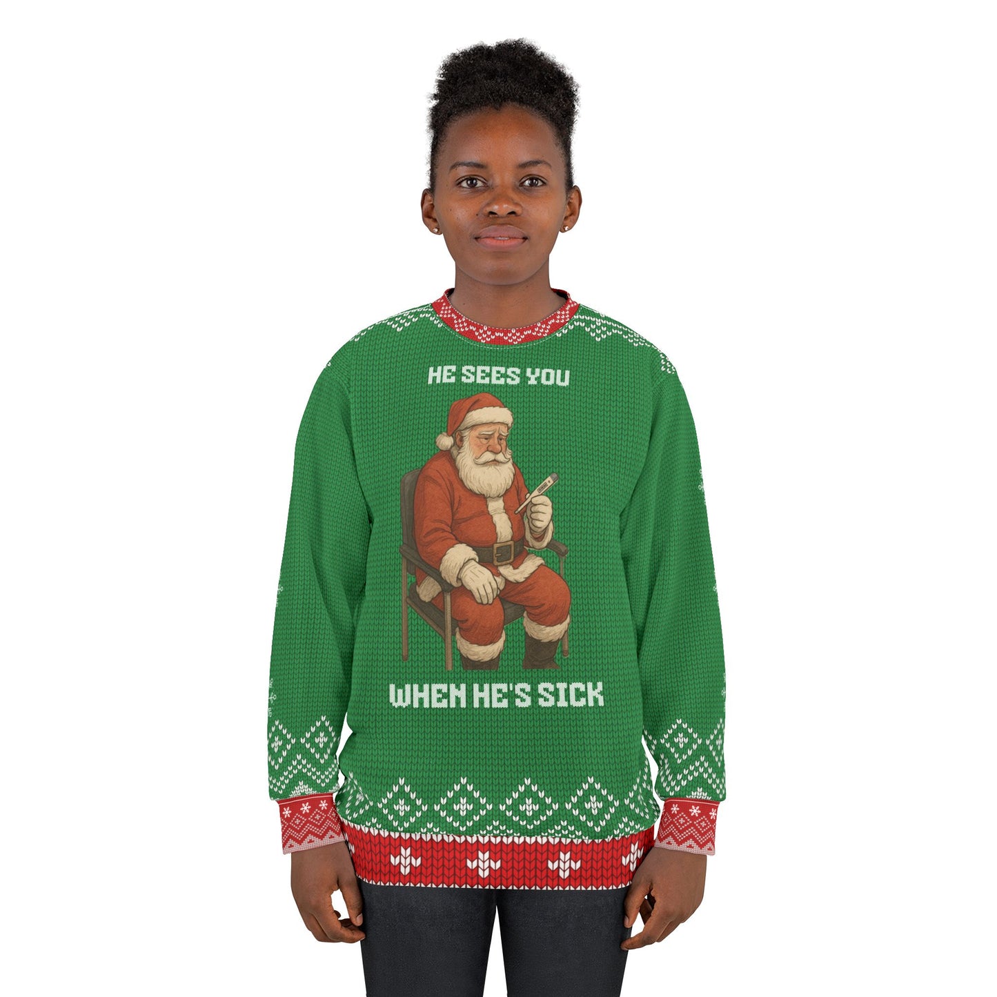 He Sees You When He’s Sick Christmas Sweater | Funny Santa Medical Ugly Xmas Sweater | Nurse Doctor RN CNA Holiday Gift