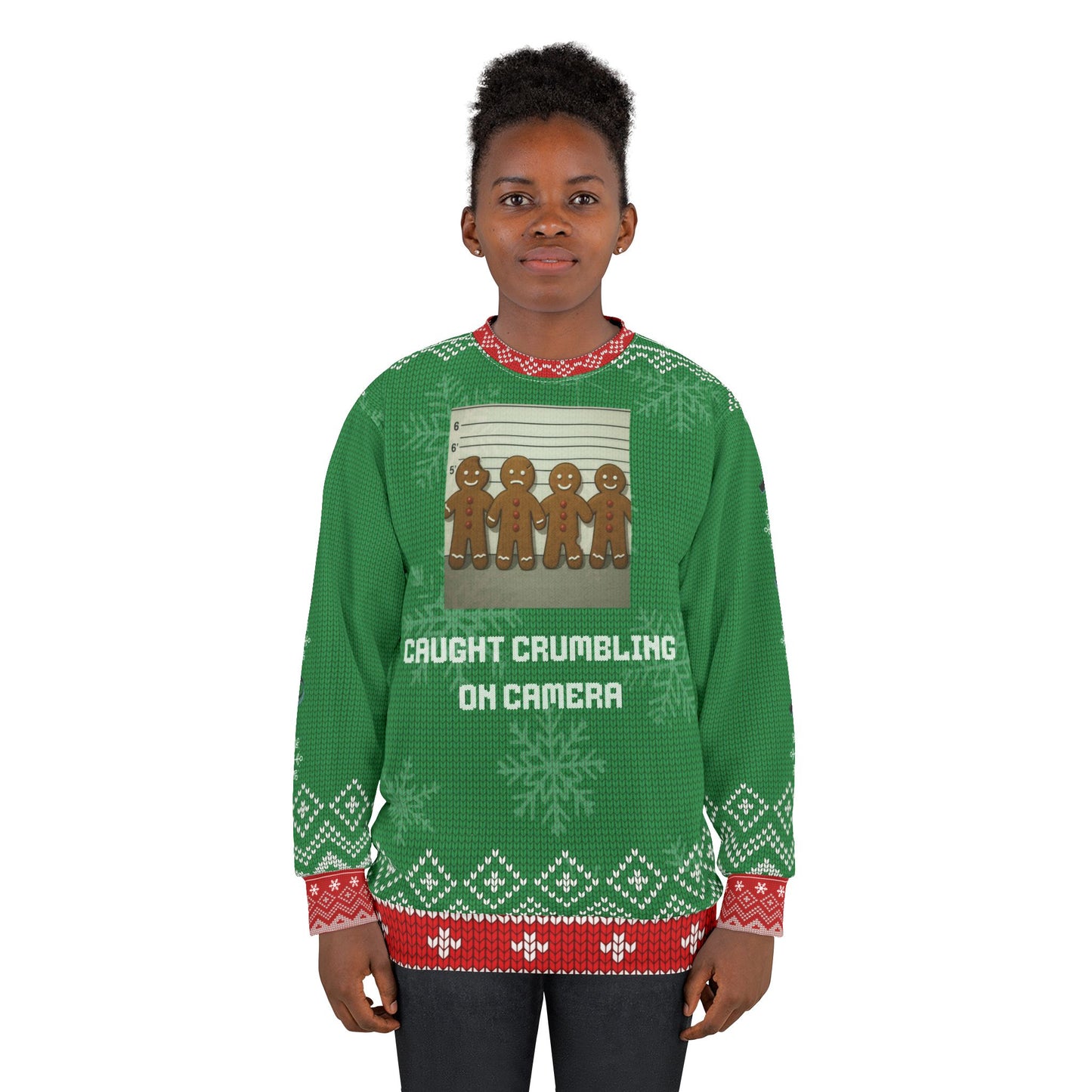Funny Gingerbread Christmas Sweater – “Caught Crumbling on Camera” Ugly Christmas Sweatshirt | Hilarious Holiday Sweater for Cookie & Christmas Lovers
