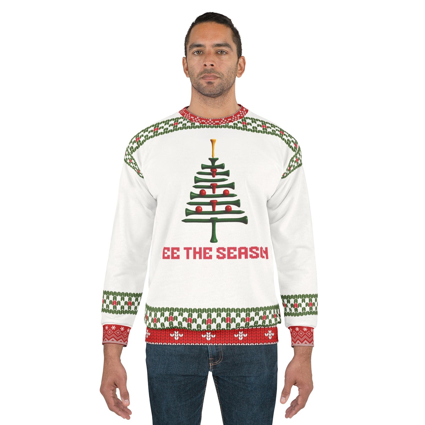 Tee the Season Ugly Christmas Sweater – Funny Golf Christmas Sweatshirt | Holiday Sweater for Golfers or Christmas Gift for Him or Her