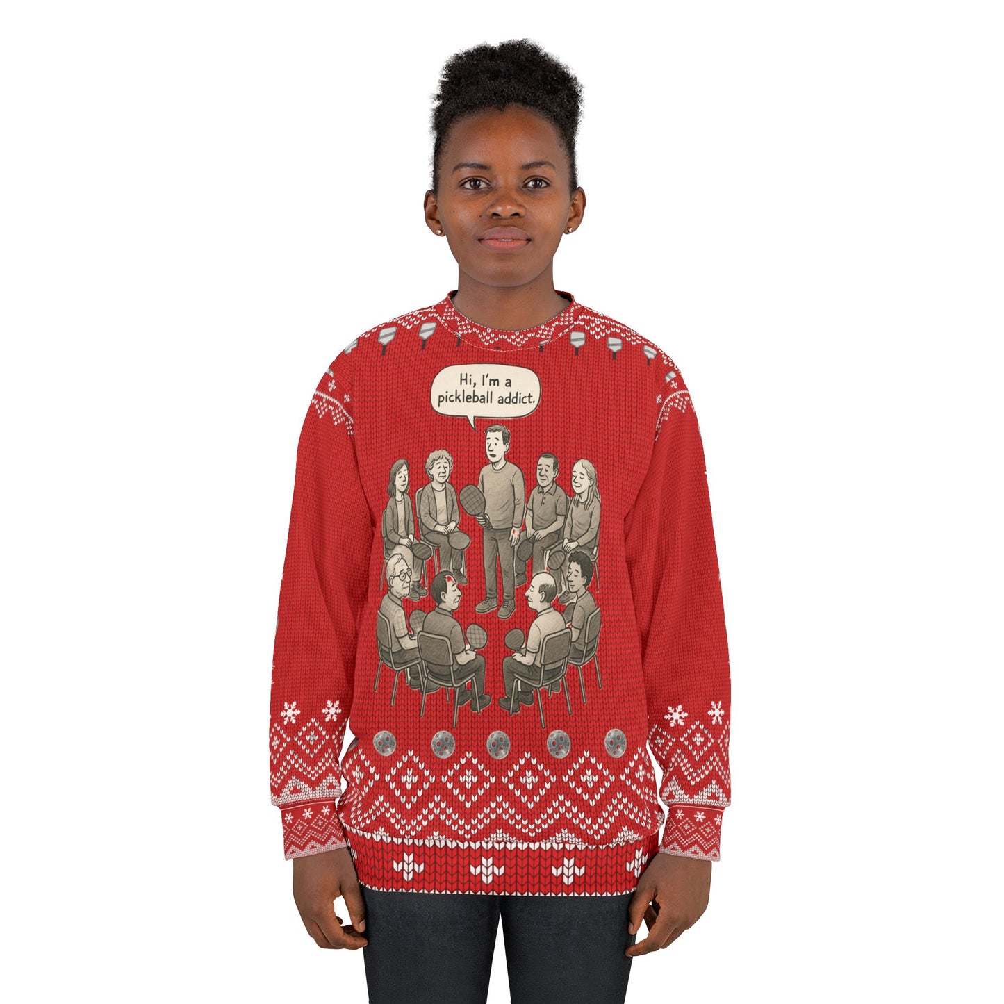 Funny Pickleball Ugly Christmas Sweater | “Hi, I’m a Pickleball Addict” Sweatshirt | Holiday Gift for Pickleball Players & Fans