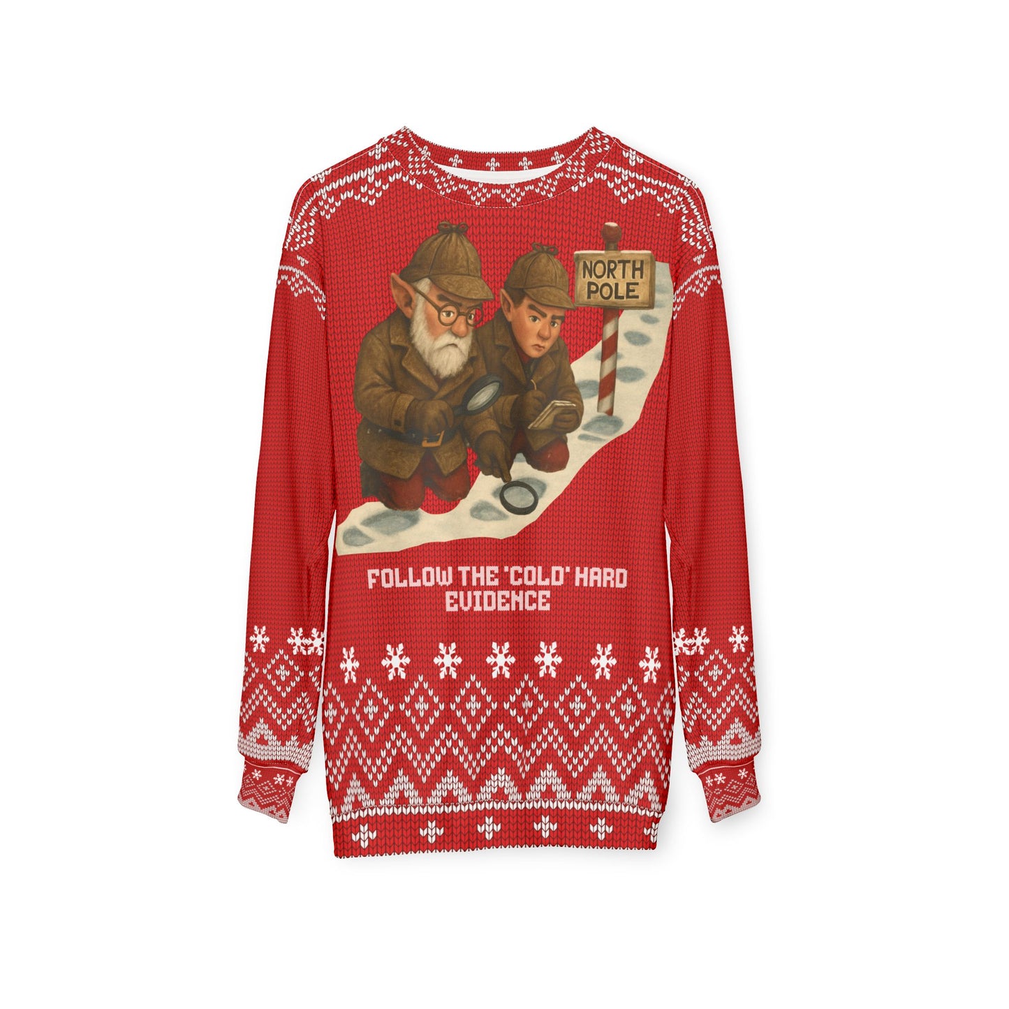 Follow the Cold Hard Evidence Ugly Christmas Sweater – Funny Crime Show Detective Christmas Sweatshirt | North Pole Mystery Holiday Sweater for True Crime Fans