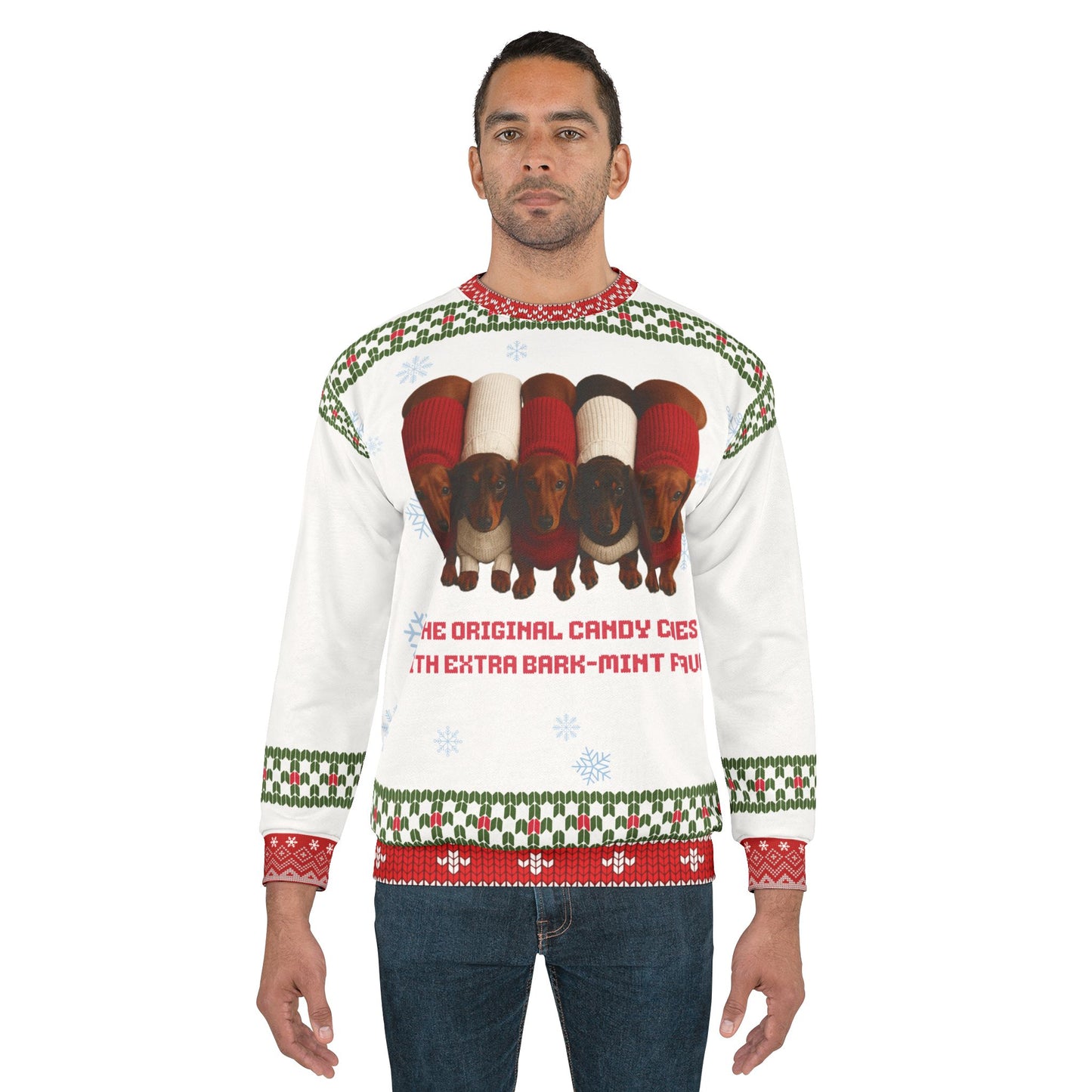 Dachshund Christmas Sweater • Funny Candy Cane Doxie Sweatshirt • Wiener Dog Holiday Sweater • Bark-Mint Flavor Xmas Gift for Dog Lovers