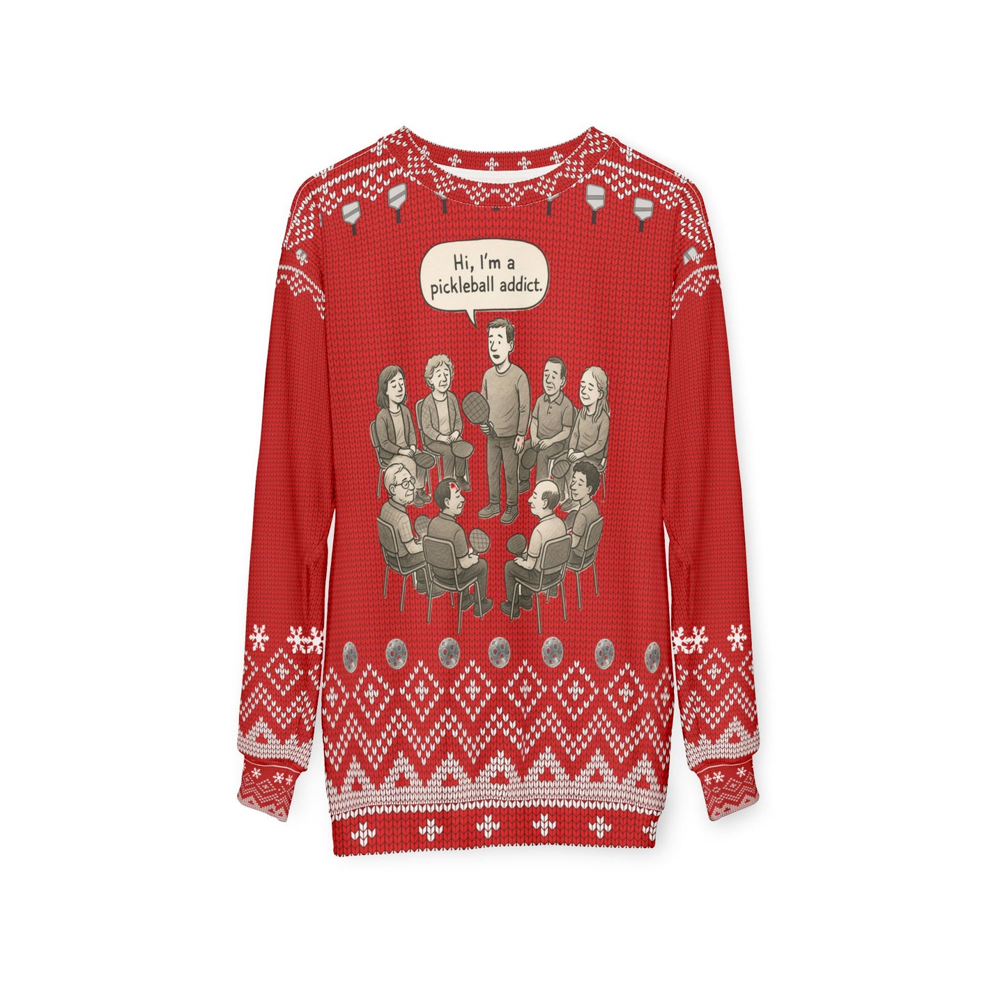 Funny Pickleball Ugly Christmas Sweater | “Hi, I’m a Pickleball Addict” Sweatshirt | Holiday Gift for Pickleball Players & Fans