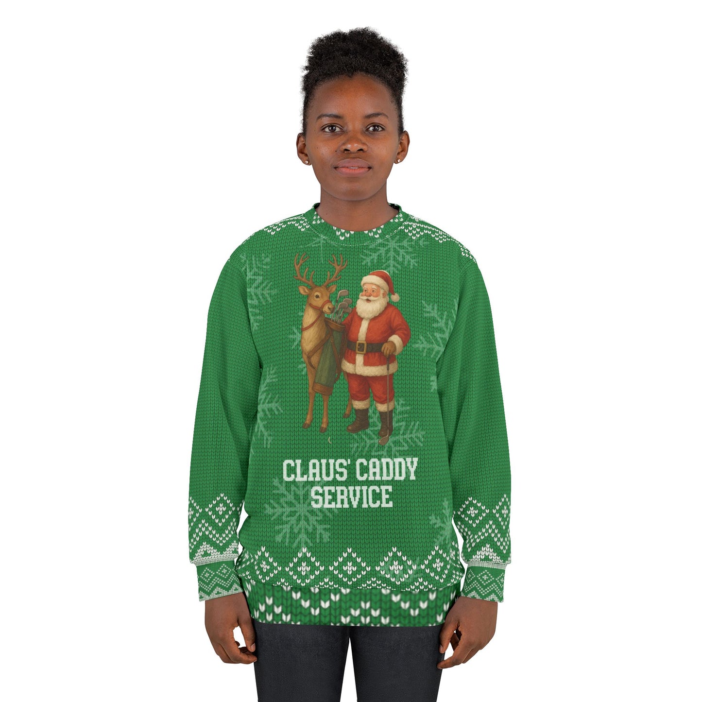 Claus’ Caddy Service Ugly Christmas Sweater – Funny Golf Christmas Sweatshirt | Holiday Sweater for Golfers, Christmas Gift for Him or Her