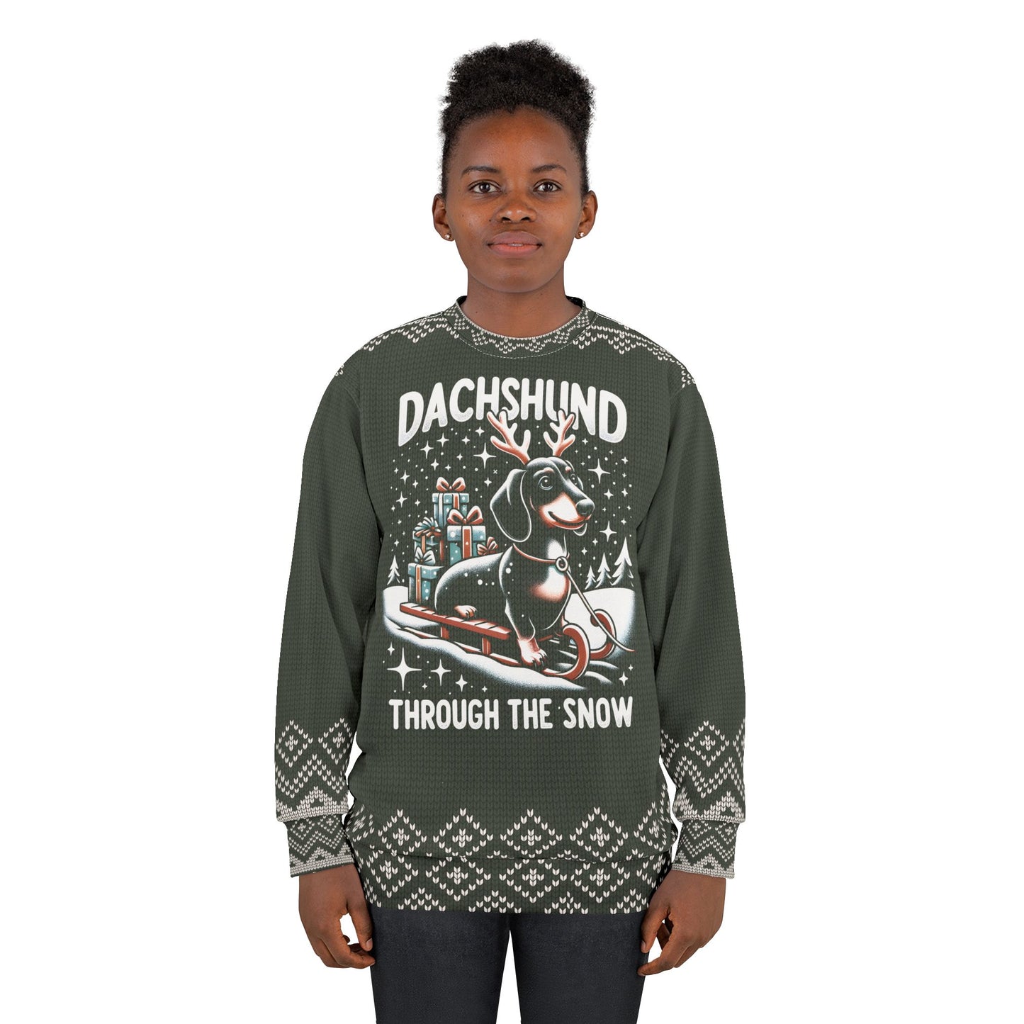 UGLY Christmas Sweater - DACHSHUND - Through the Snow