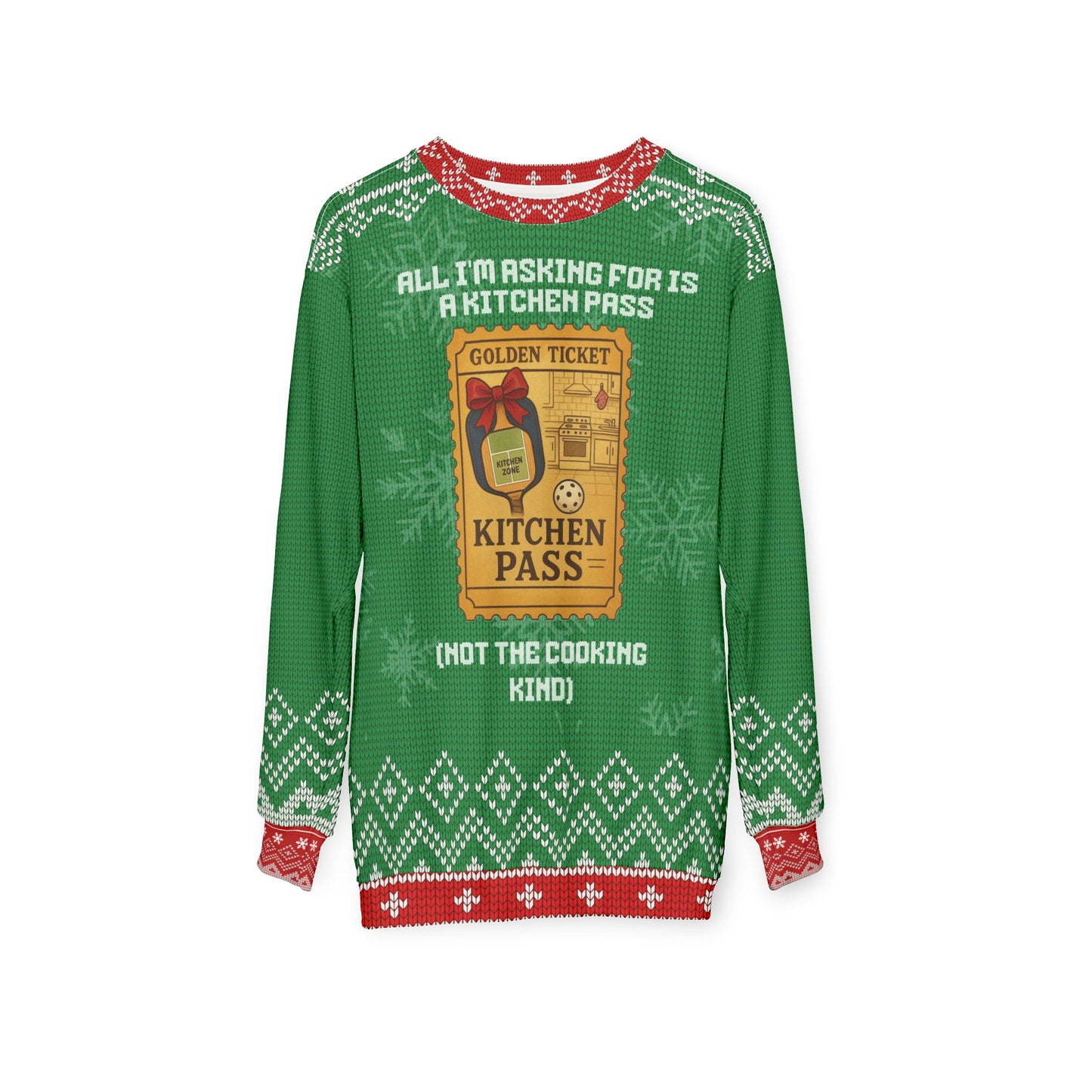 Funny Pickleball Ugly Christmas Sweater | Kitchen Pass Golden Ticket Sweatshirt | Not the Cooking Kind | Holiday Gift for Pickleball Players