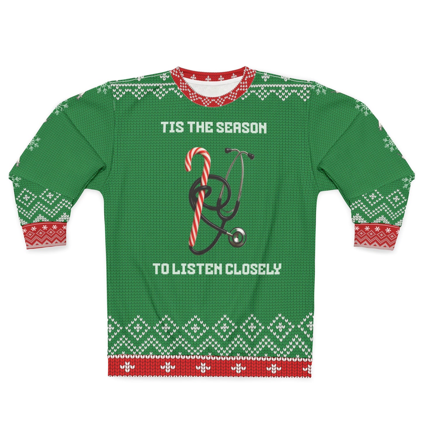 Nurse Christmas Sweater | ’Tis the Season to Listen Closely | Stethoscope Candy Cane Funny Nurse Xmas Sweatshirt | RN LPN Holiday Gift