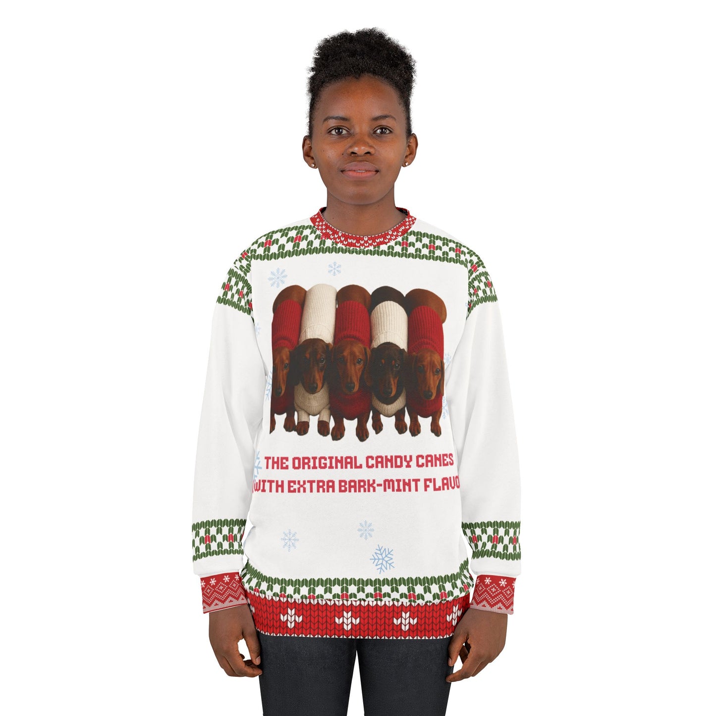 Dachshund Christmas Sweater • Funny Candy Cane Doxie Sweatshirt • Wiener Dog Holiday Sweater • Bark-Mint Flavor Xmas Gift for Dog Lovers