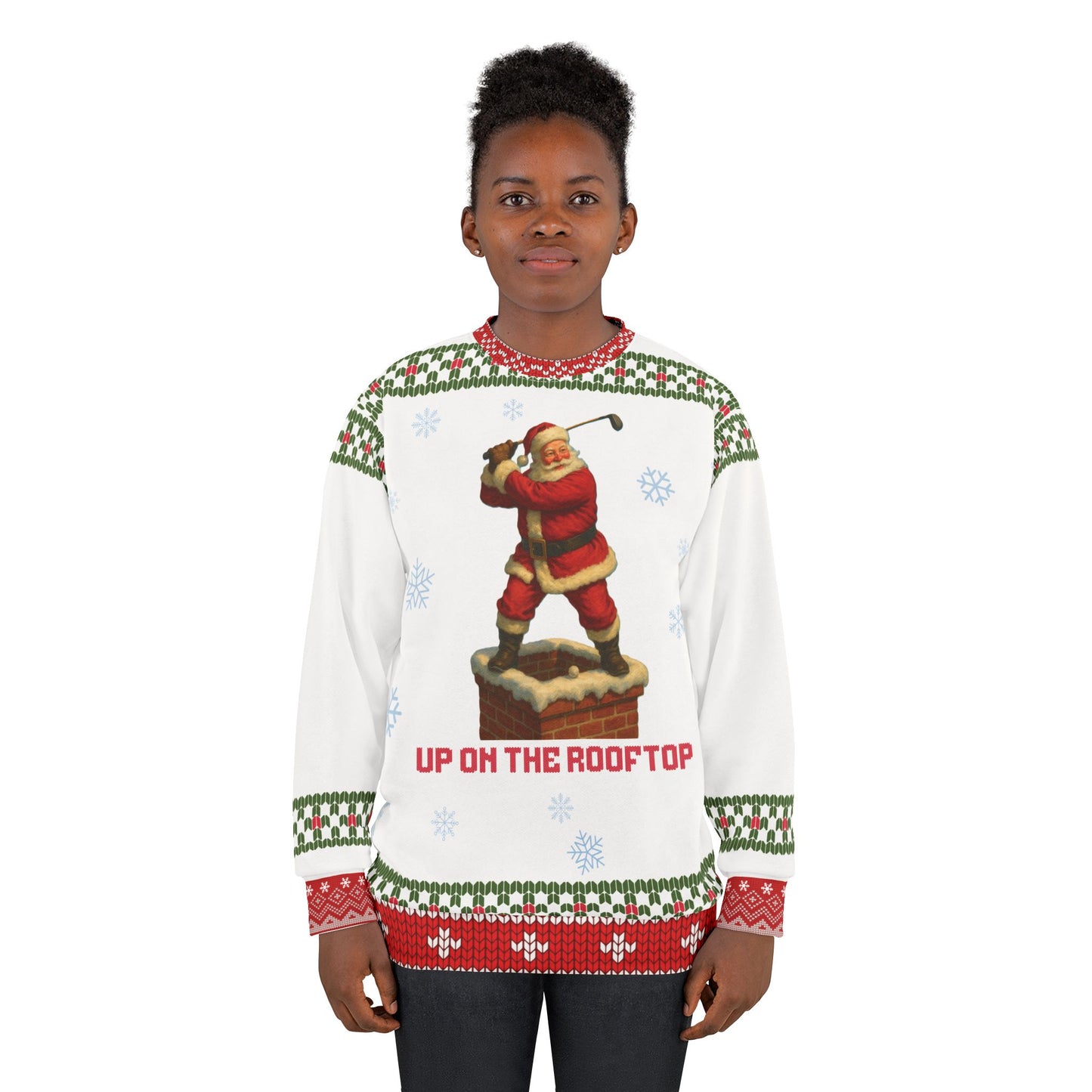 Up on the Rooftop Golf Ugly Christmas Sweater | Funny Santa Golf Sweatshirt | Golf Lover Christmas Gift | Holiday Golf Party Outfit