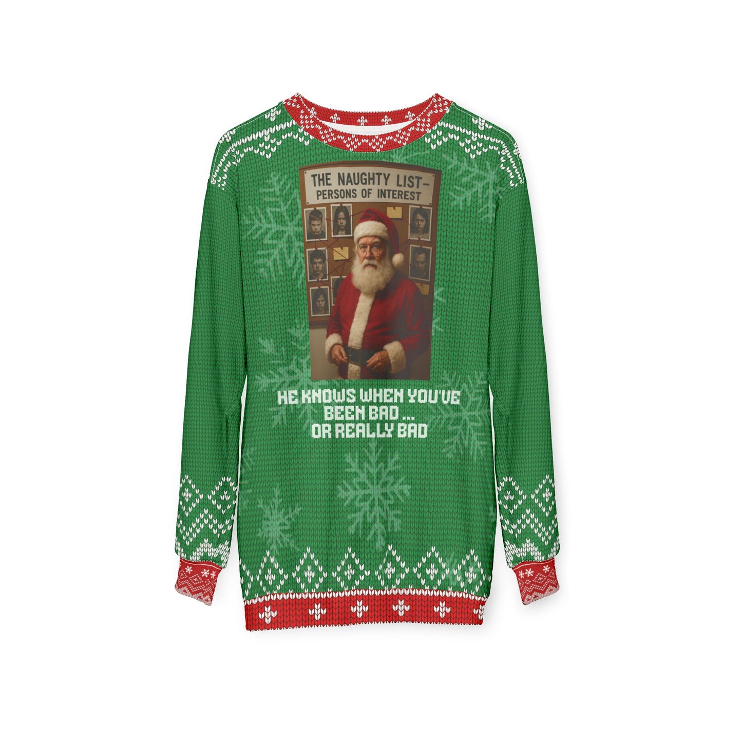 True Crime Christmas Sweater • “Naughty List Persons of Interest” Santa Sweatshirt • Funny Crime Holiday Sweater • Dark Humor Xmas Gift