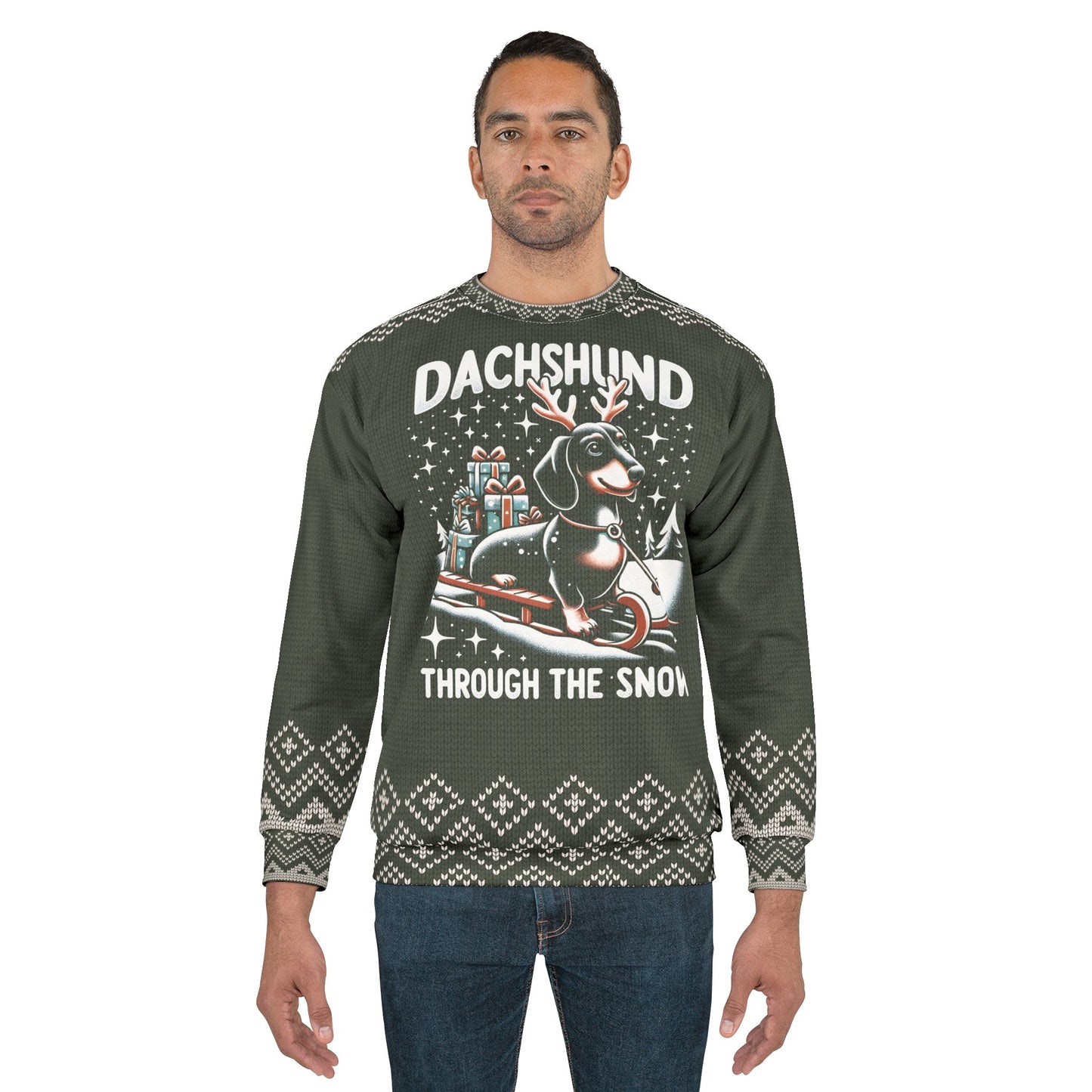 UGLY Christmas Sweater - DACHSHUND - Through the Snow