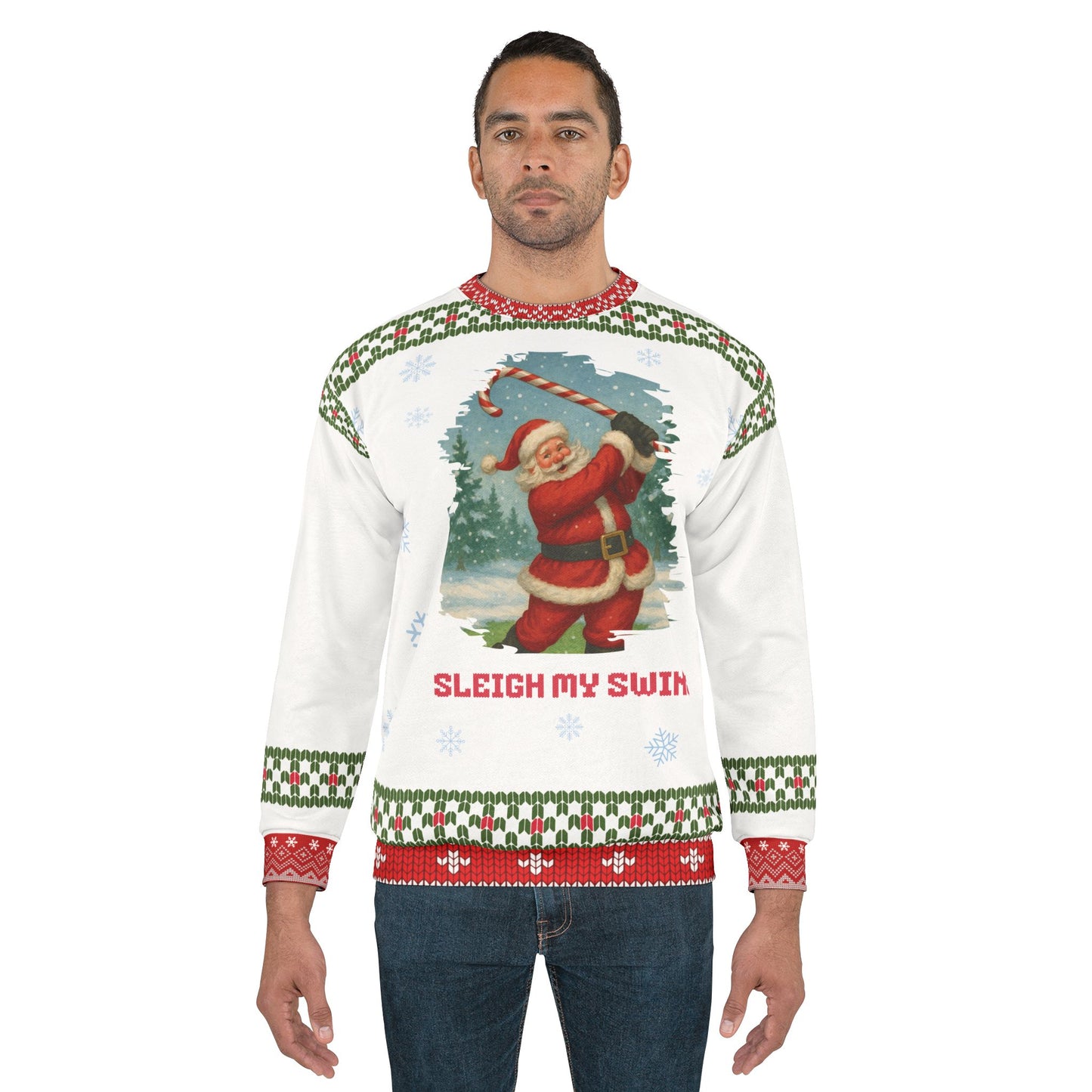 Sleigh My Swing Ugly Christmas Sweater – Funny Santa Golf Christmas Sweatshirt | Holiday Sweater for Golfers & Christmas Party Gift for Him or Her