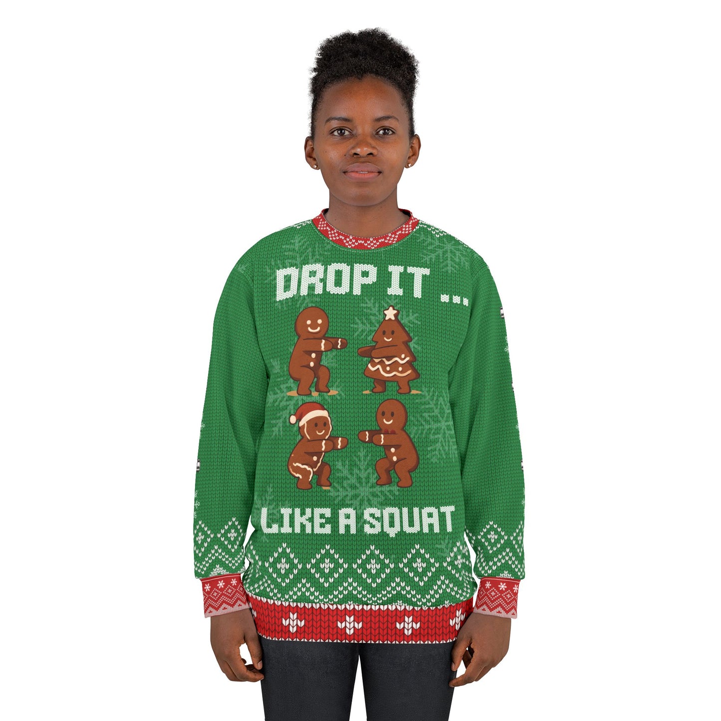 Drop It Like a Squat Funny CrossFit Ugly Christmas Sweater – Gym Lover Holiday Sweatshirt, Fitness Gift for Men & Women, Funny Workout Xmas Jumper**