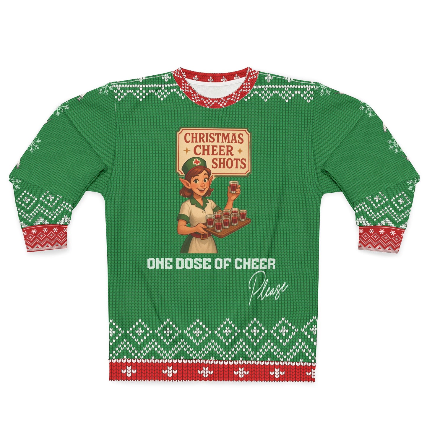 Nurse Christmas Sweater | One Dose of Cheer Please | Christmas Cheer Shots Retro Nurse Sweatshirt | Funny RN LPN CNA Holiday Gift
