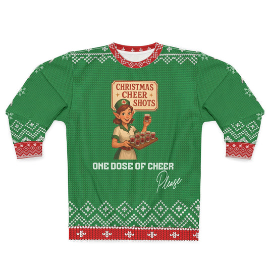 Nurse Christmas Sweater | One Dose of Cheer Please | Christmas Cheer Shots Retro Nurse Sweatshirt | Funny RN LPN CNA Holiday Gift