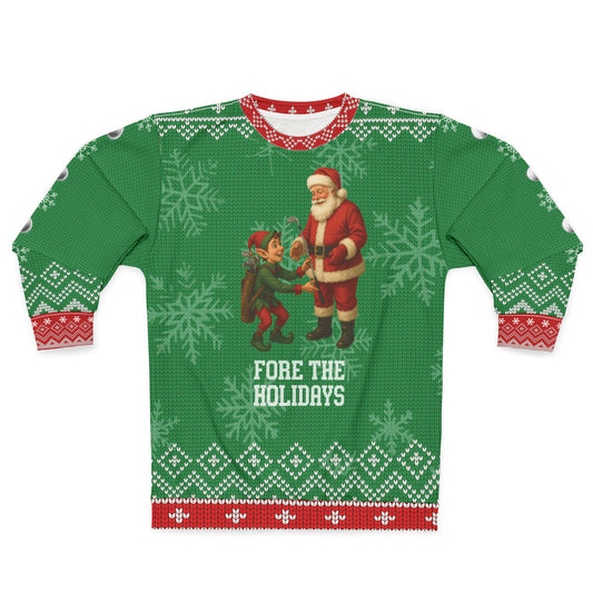 Fore the Holidays Ugly Christmas Sweater – Funny Santa Golf Christmas Sweatshirt | Holiday Sweater for Golfers, Christmas Party Gift for Him or Her