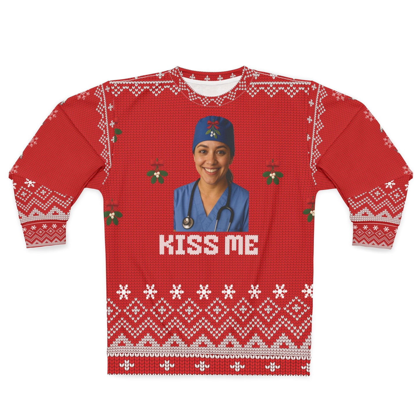Kiss Me Nurse Christmas Sweater | Mistletoe RN LPN CNA Ugly Xmas Sweater | Funny Medical Holiday Sweatshirt | Nurse Christmas Gift