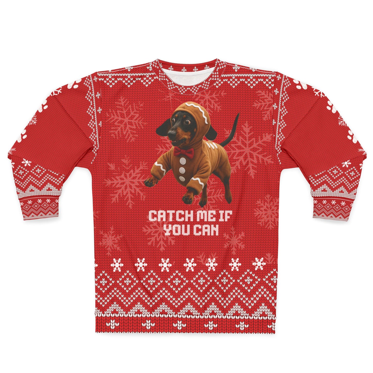 Gingerbread Dachshund Ugly Christmas Sweater – “Catch Me If You Can” Holiday Sweatshirt