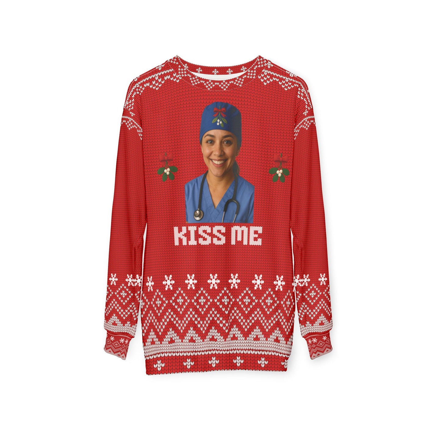 Kiss Me Nurse Christmas Sweater | Mistletoe RN LPN CNA Ugly Xmas Sweater | Funny Medical Holiday Sweatshirt | Nurse Christmas Gift