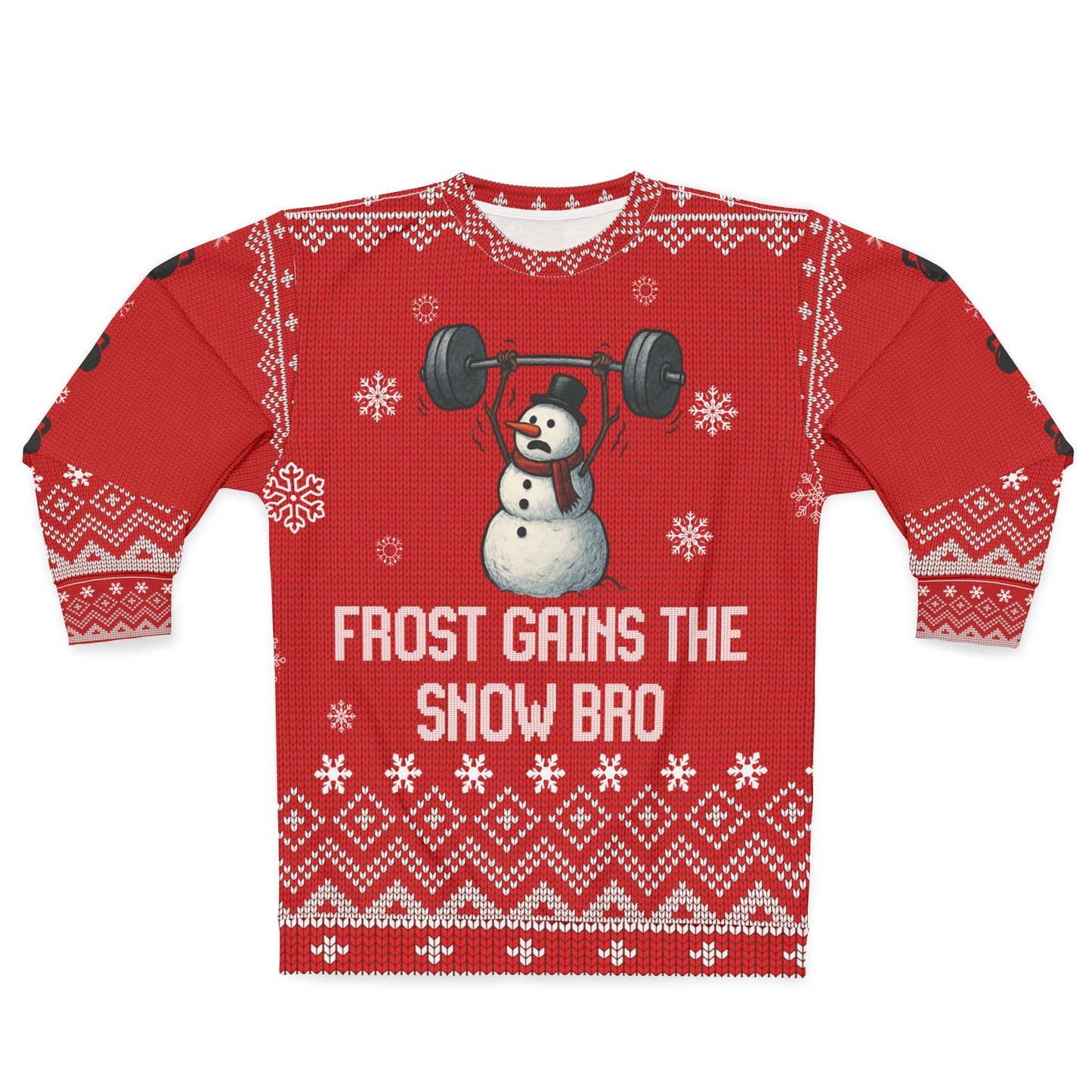 Frost Gains The Snow Bro Funny CrossFit Ugly Christmas Sweater – Gym Lover Holiday Sweatshirt, Fitness Christmas Gift, Bodybuilder Xmas Jumper