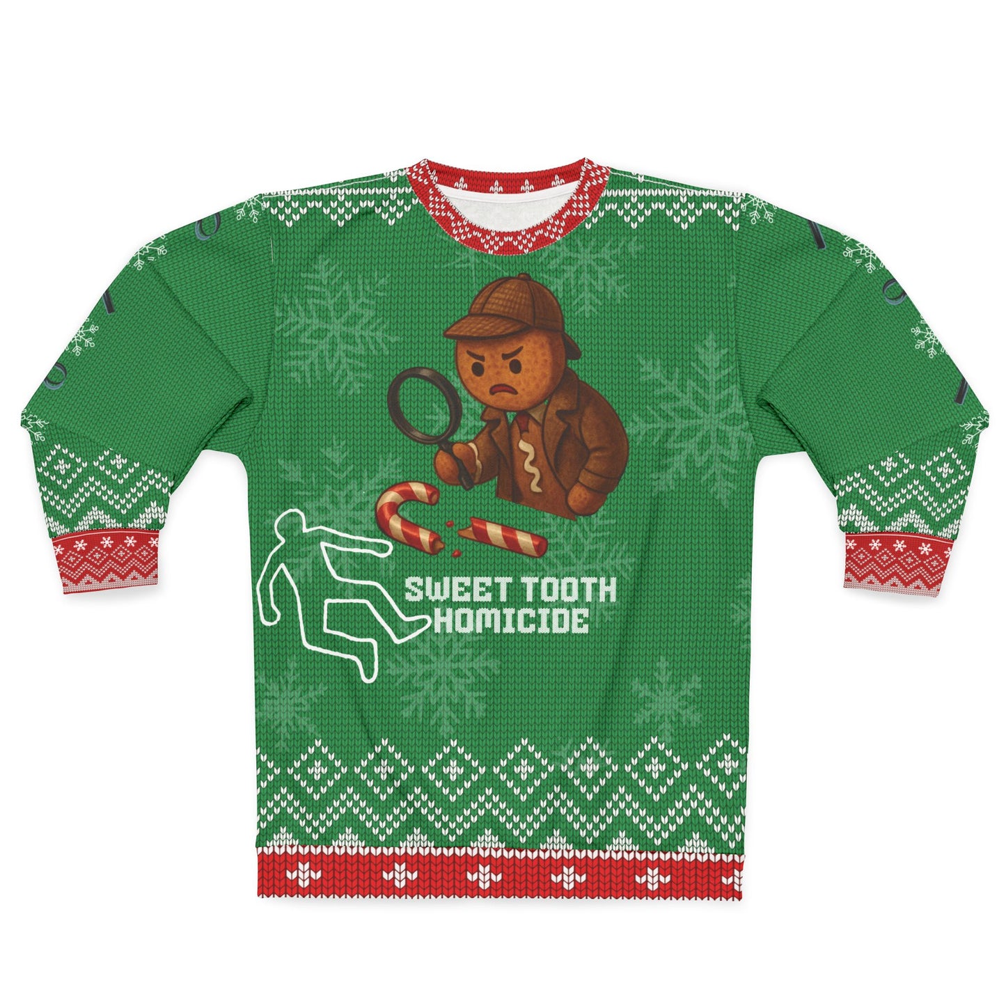 Sweet Tooth Homicide Ugly Christmas Sweater – Funny Gingerbread Crime Scene Sweatshirt | True Crime Christmas Sweater for Holiday Mystery Fans