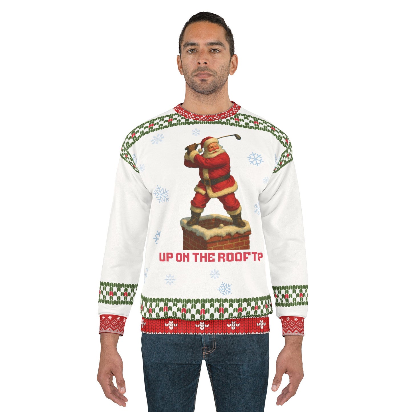 Up on the Rooftop Golf Ugly Christmas Sweater | Funny Santa Golf Sweatshirt | Golf Lover Christmas Gift | Holiday Golf Party Outfit