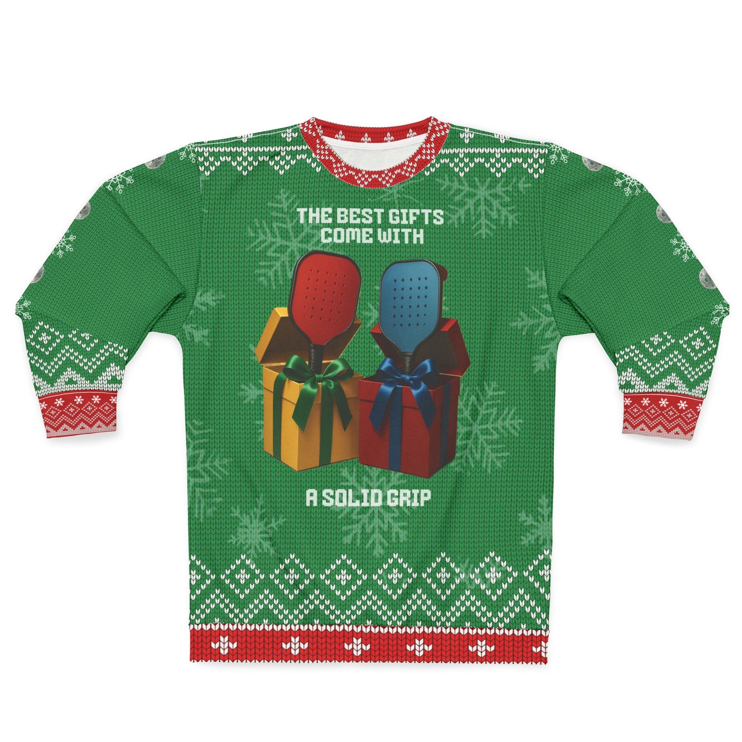 Funny Pickleball Ugly Christmas Sweater | Best Gifts Come With a Solid Grip Sweatshirt | Holiday Gift for Pickleball Players