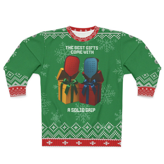 Funny Pickleball Ugly Christmas Sweater | Best Gifts Come With a Solid Grip Sweatshirt | Holiday Gift for Pickleball Players