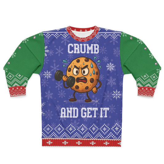 Crumb and Get It Funny CrossFit Ugly Christmas Sweater – Gym Lover Holiday Sweatshirt, Cookie Workout Xmas Gift, Fitness Ugly Sweater for Men & Women