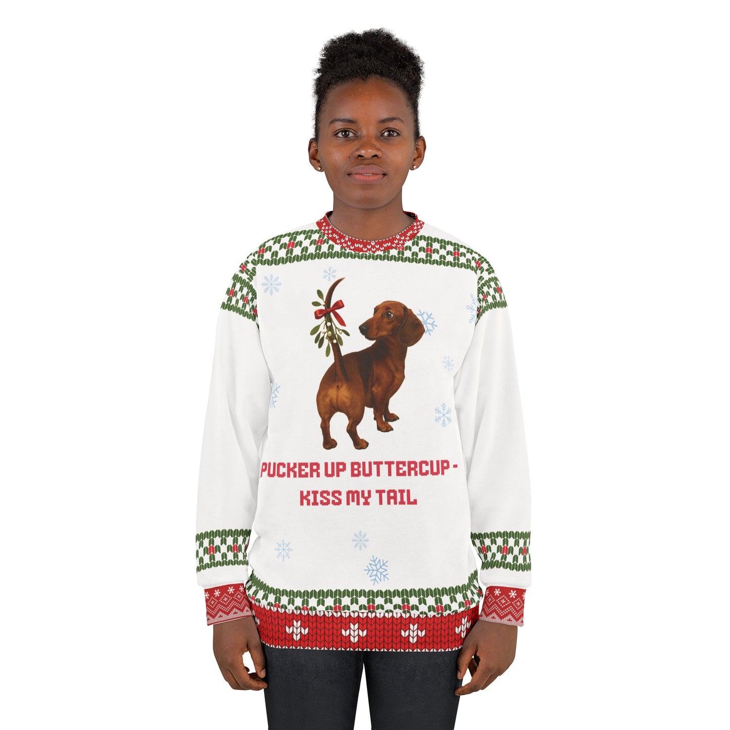 Funny Dachshund Christmas Sweater • Pucker Up Buttercup Doxie Sweatshirt • Wiener Dog Ugly Xmas Sweater • Dog Lover Holiday Gift