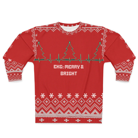EKG Merry & Bright Christmas Sweater | Nurse Medical Ugly Xmas Sweater | Funny RN LPN CNA Holiday Sweatshirt | Cardiology Christmas Gift