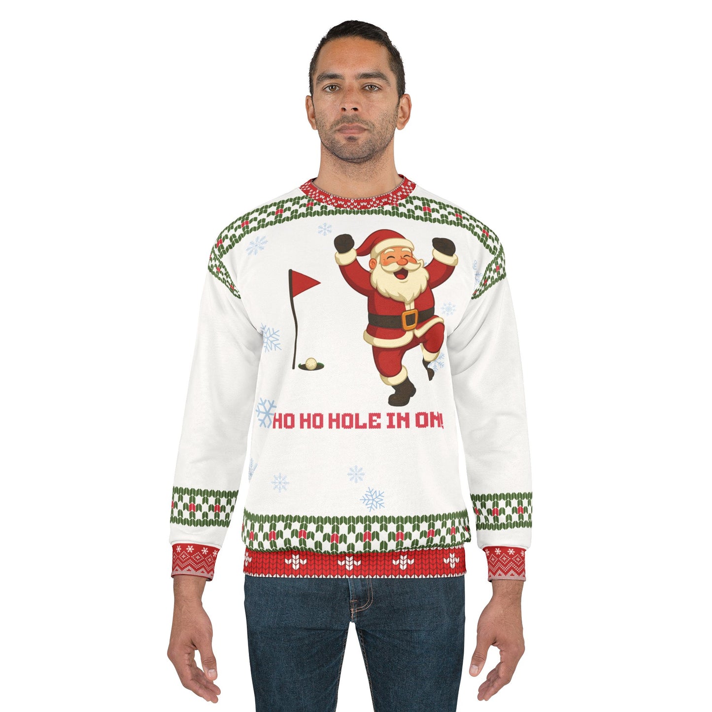 Ho Ho Hole in One Ugly Christmas Sweater – Funny Golf Santa Christmas Sweatshirt | Holiday Sweater for Golfers | Christmas Gift for Him or Her