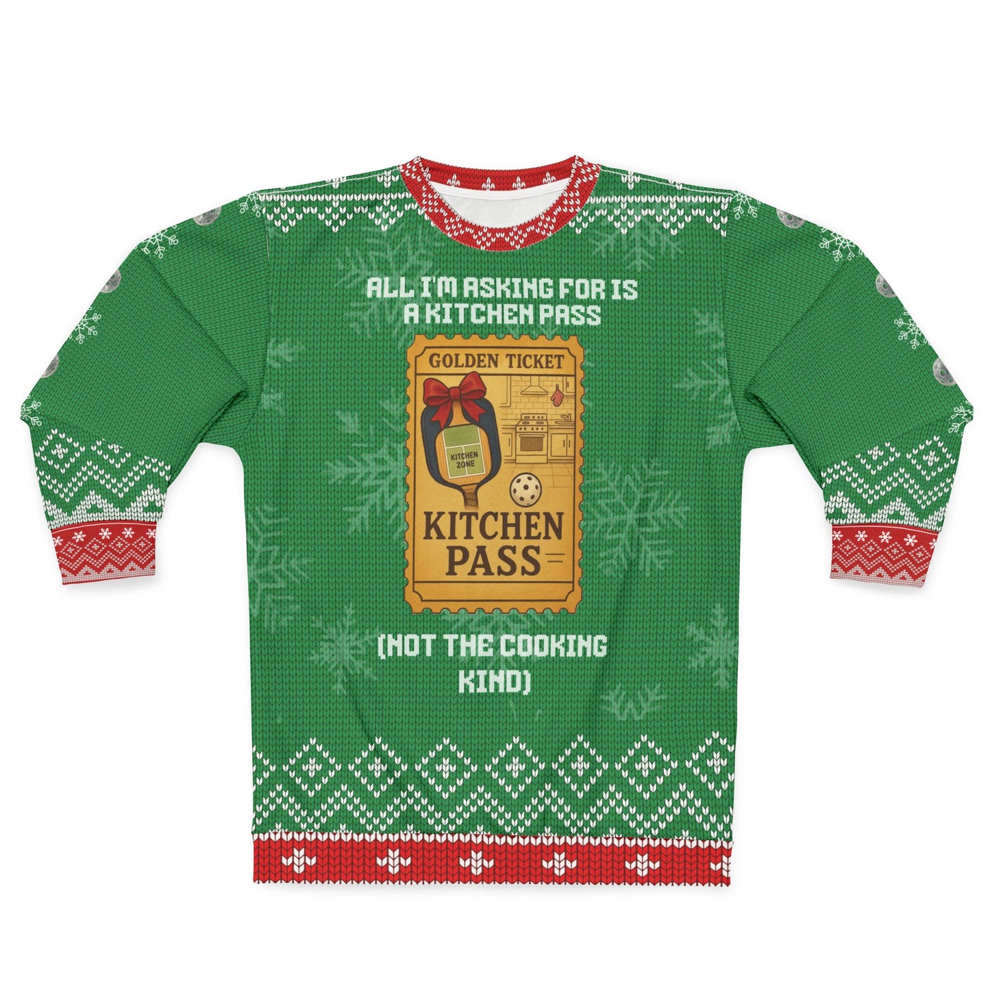 Funny Pickleball Ugly Christmas Sweater | Kitchen Pass Golden Ticket Sweatshirt | Not the Cooking Kind | Holiday Gift for Pickleball Players