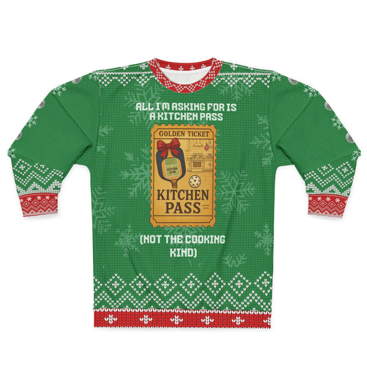 Funny Pickleball Ugly Christmas Sweater | Kitchen Pass Golden Ticket Sweatshirt | Not the Cooking Kind | Holiday Gift for Pickleball Players