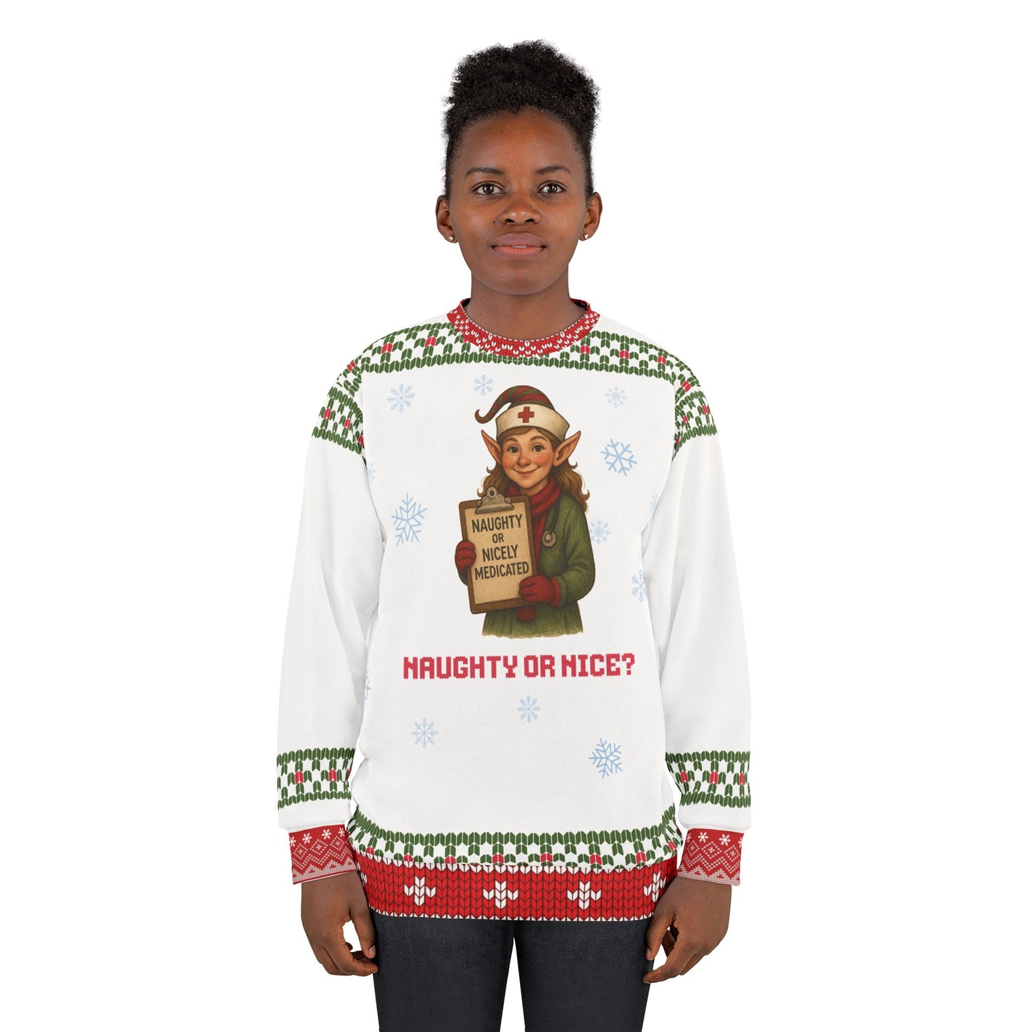 Naughty or Nicely Medicated Nurse Sweater | Nurse Elf Christmas Sweatshirt | Funny Medical Ugly Xmas Sweater | RN LPN CNA Holiday Gift