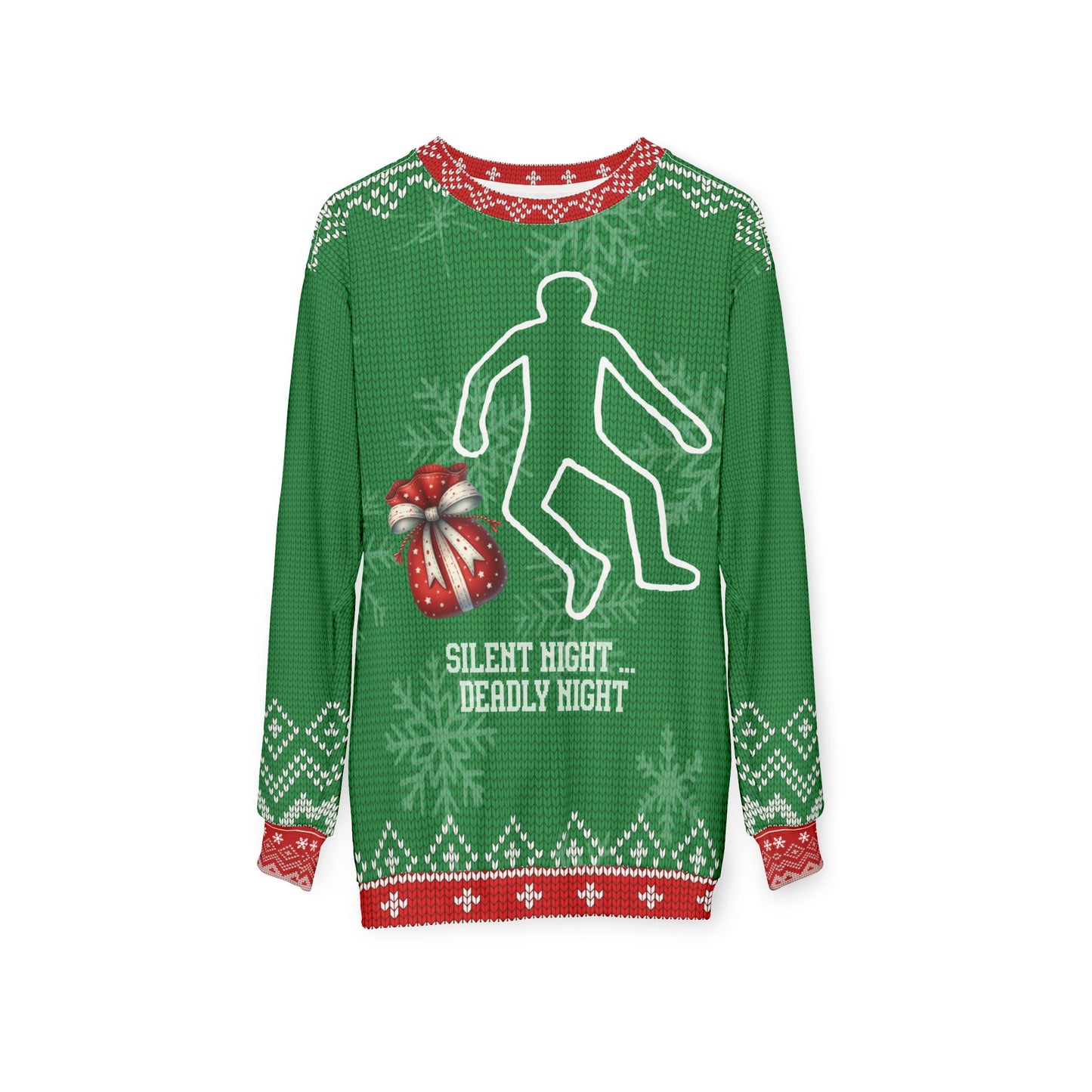 Silent Night Deadly Night Ugly Christmas Sweater – Funny True Crime Christmas Sweatshirt | Crime Scene Holiday Sweater for Murder Mystery Fans
