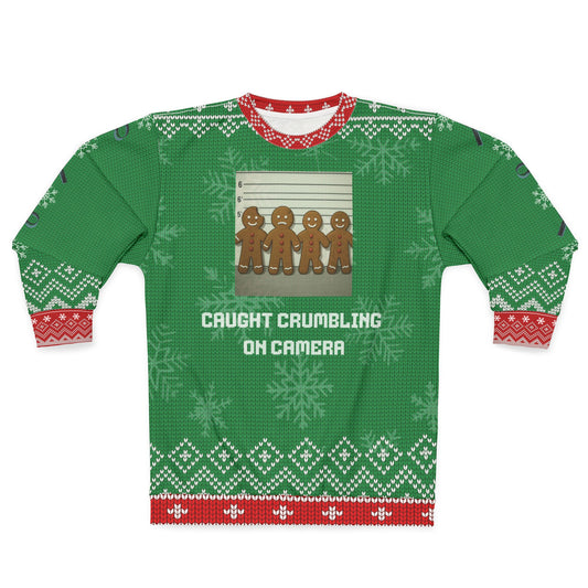 Funny Gingerbread Christmas Sweater – “Caught Crumbling on Camera” Ugly Christmas Sweatshirt | Hilarious Holiday Sweater for Cookie & Christmas Lovers