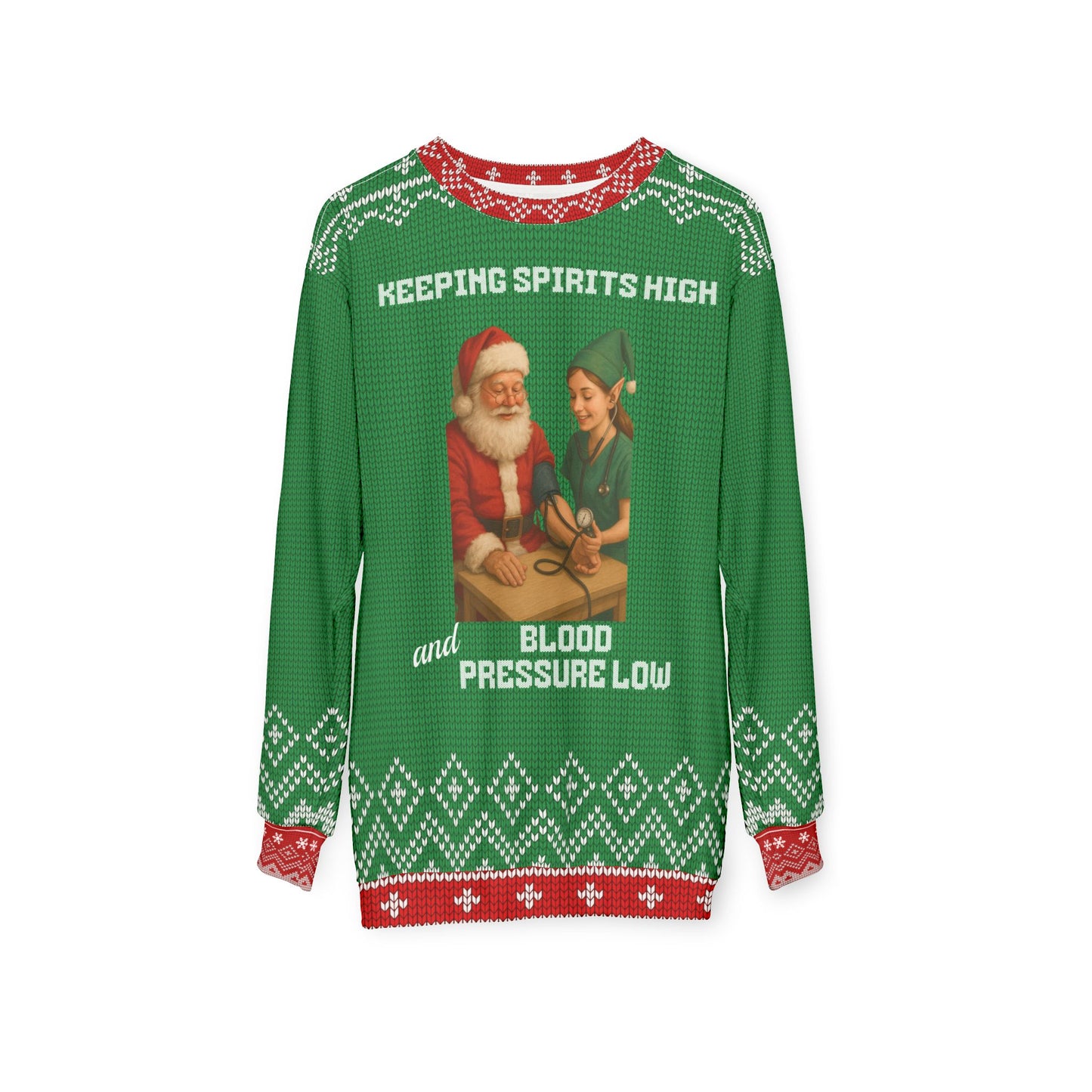 Keeping Spirits High & Blood Pressure Low Christmas Sweater | Nurse Santa Medical Ugly Xmas Sweater | RN LPN CNA Holiday Gift