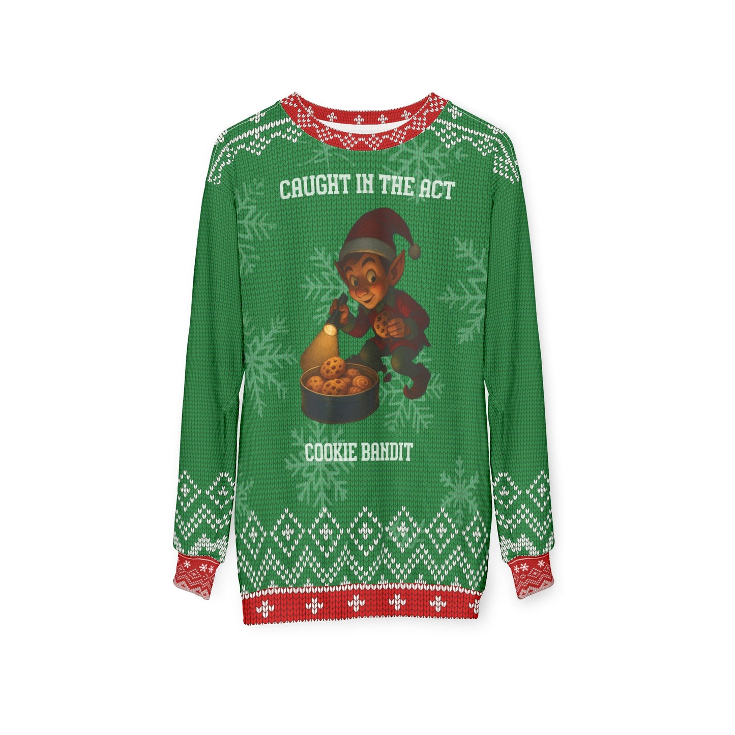 Funny Elf Christmas Sweater – “Caught in the Act: Cookie Bandit” Ugly Christmas Sweatshirt | Hilarious Holiday Sweater for Men & Women